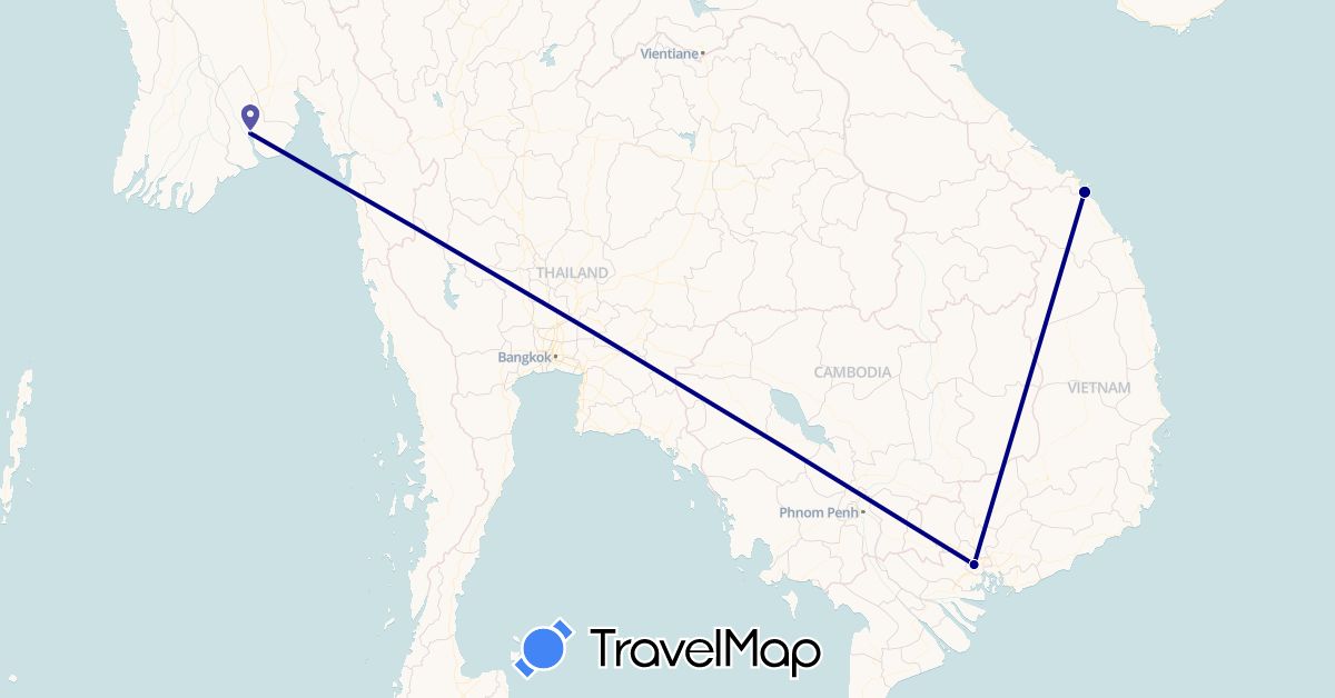 TravelMap itinerary: driving in Myanmar (Burma), Vietnam (Asia)